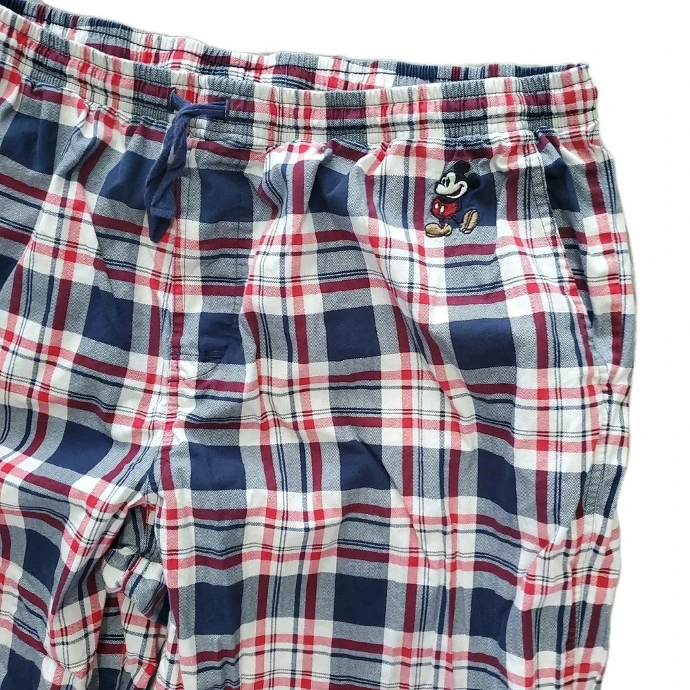 Disney Parks 3XL Pajama Pants Plaid Mickey Mouse Logo Red White Blue Stretch - Picture 3 of 8